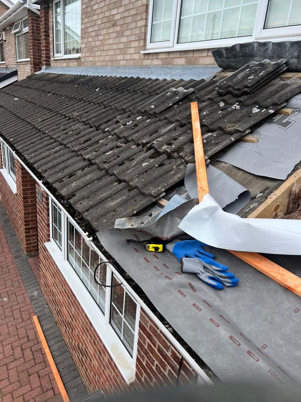 This is a photo of a pitched roof which is being repaired. The existing roof was leaking badly. Works carried out by Cowplain Roofing Repairs
